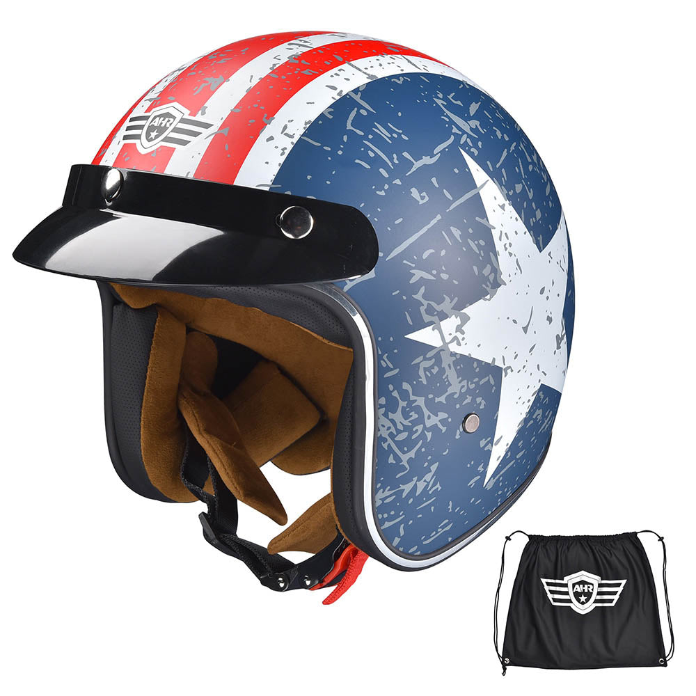  DIY DOT Open Face Motorcycle Helmet American Flag with Visor 