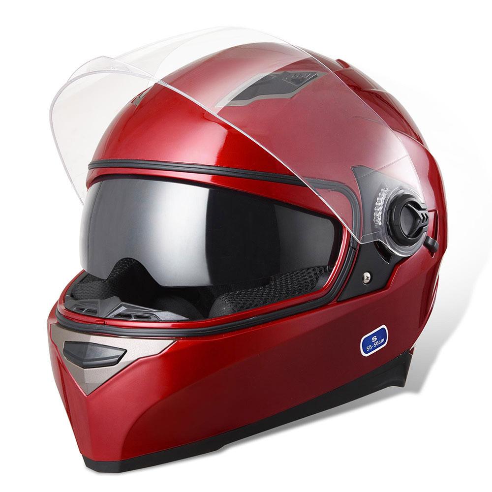  Full Face Dual Visors DOT Motor Helmet Red S M L XL 