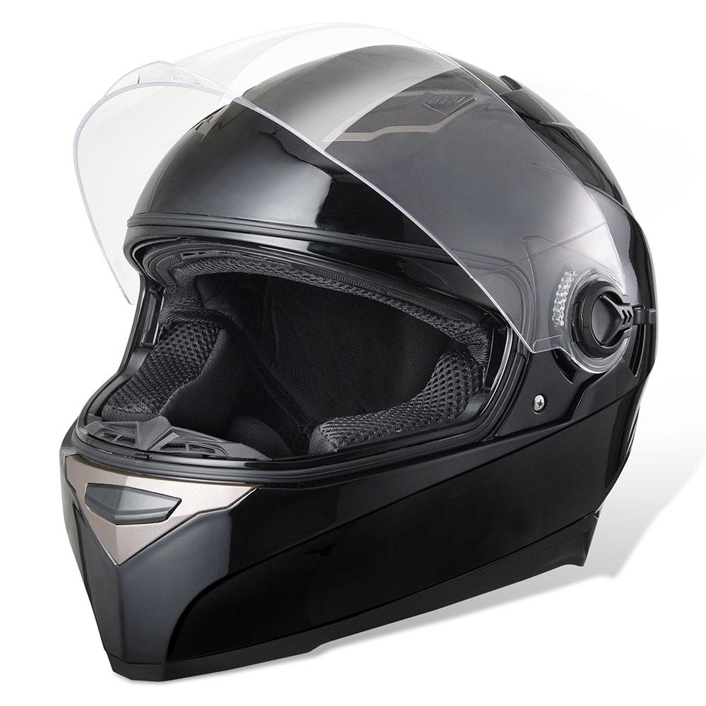  Full Face Dual Visors DOT Motor Helmet Glossy Black S M L XL 