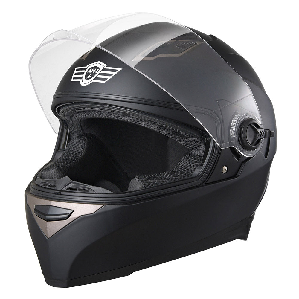  AHR Full Face Dual Visors DOT Motor Helmet Matte Black 