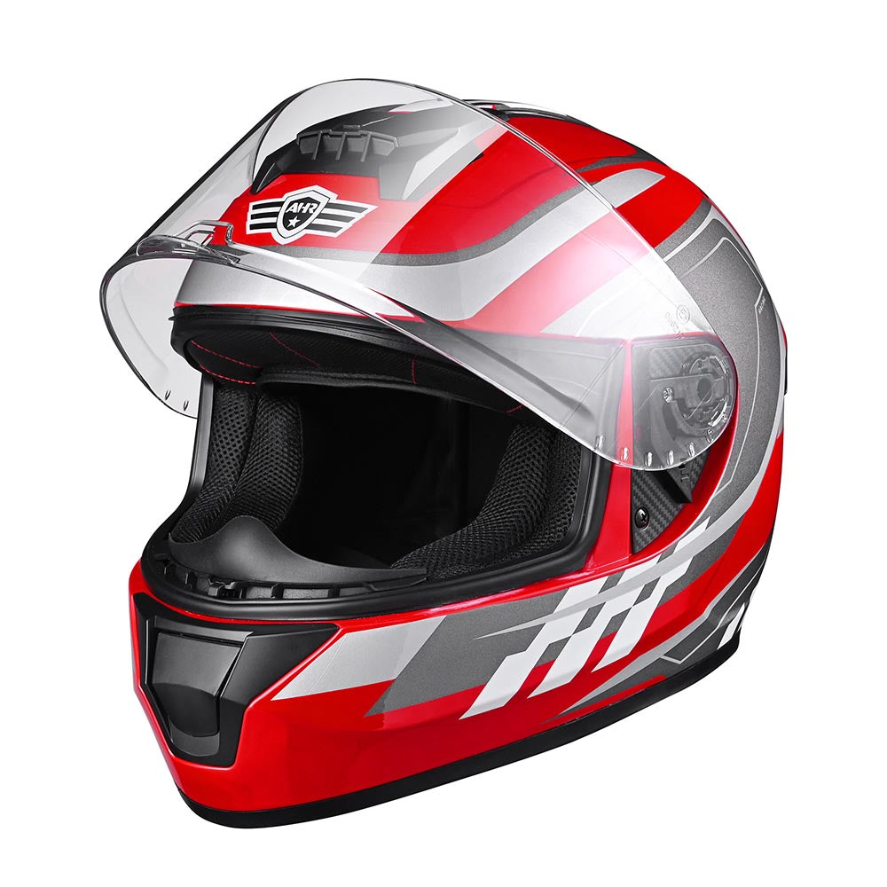  AHR RUN-F3 Full Face DOT Motor Helmet Red 