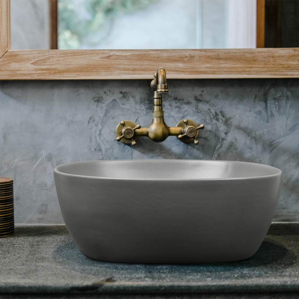  DIY Aquaterior 16" Gray Vessel Sink with Pop Up Drain 