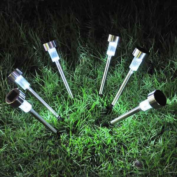  DIY 6x Solar LED White Outdoor Path Light Stainless Silver 