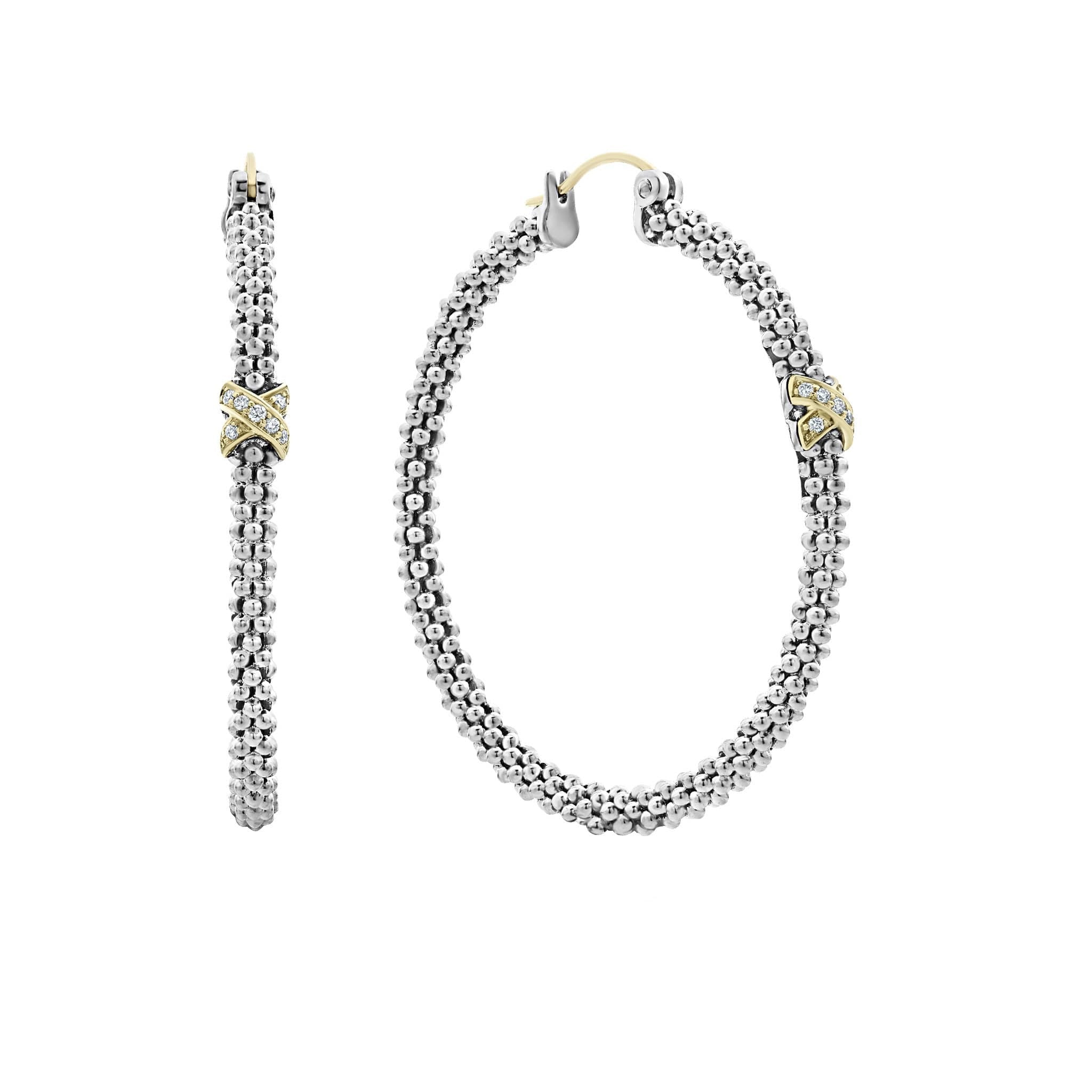 Large X Diamond Caviar Hoop Earrings