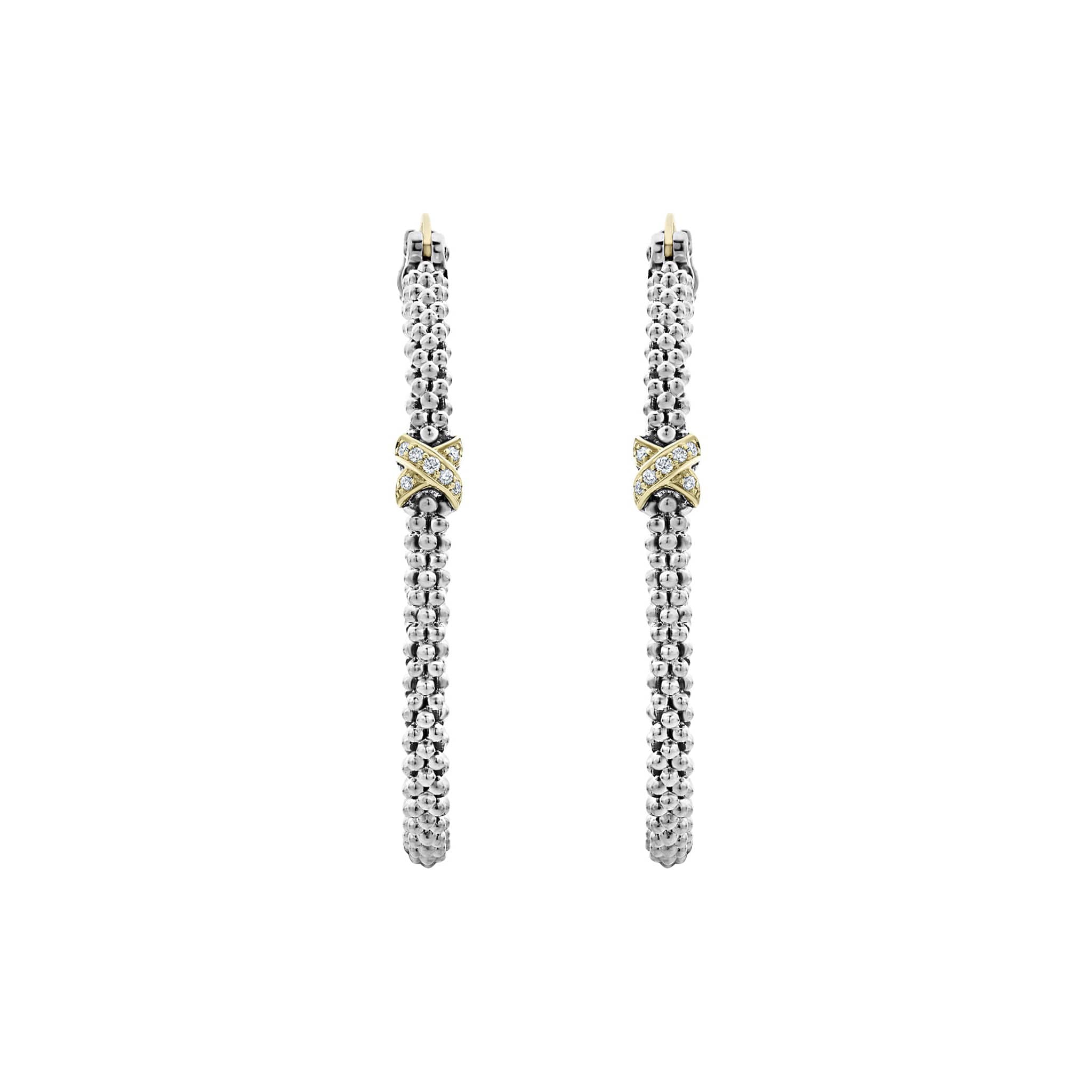 Large X Diamond Caviar Hoop Earrings