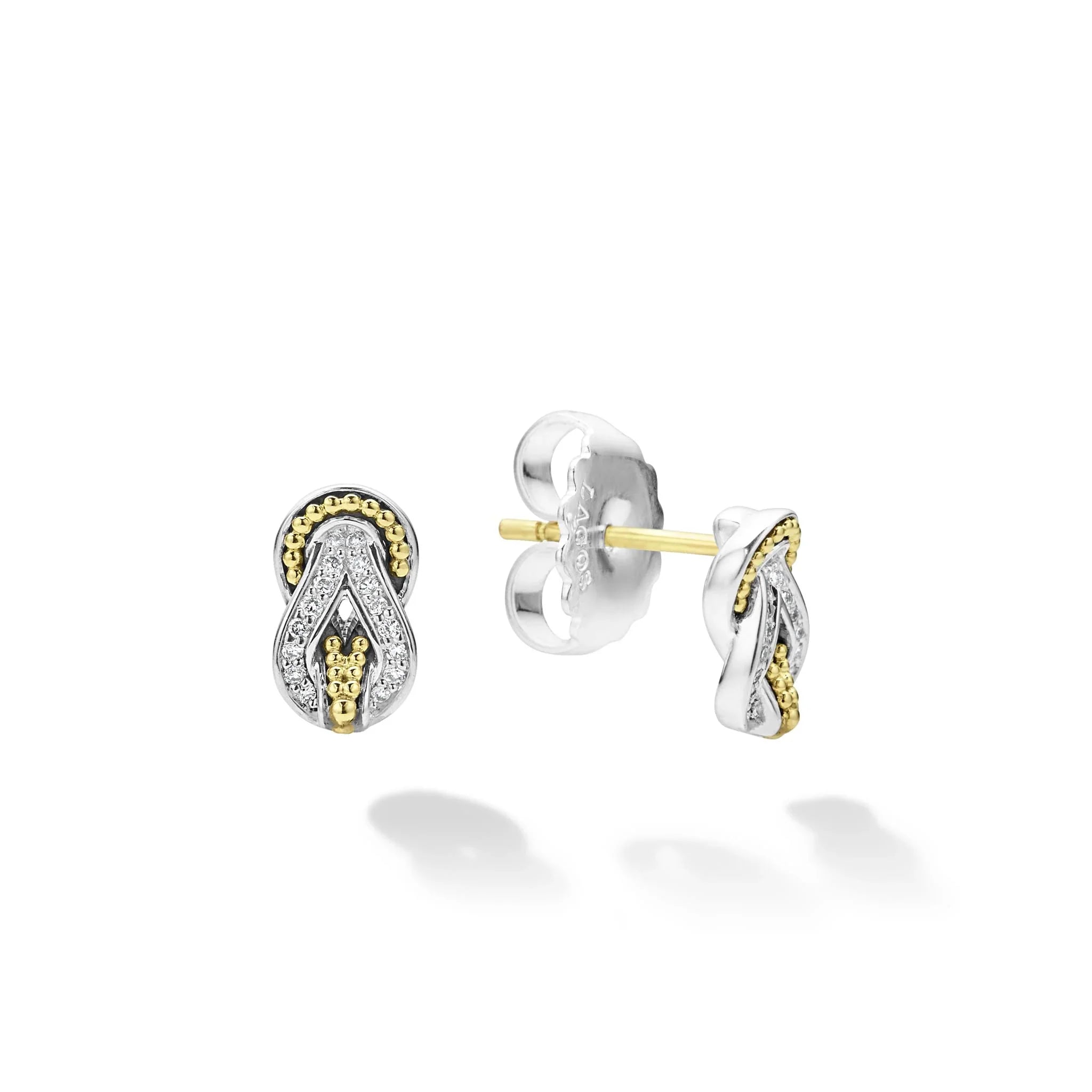 Two-Tone Knot Diamond Stud Earrings