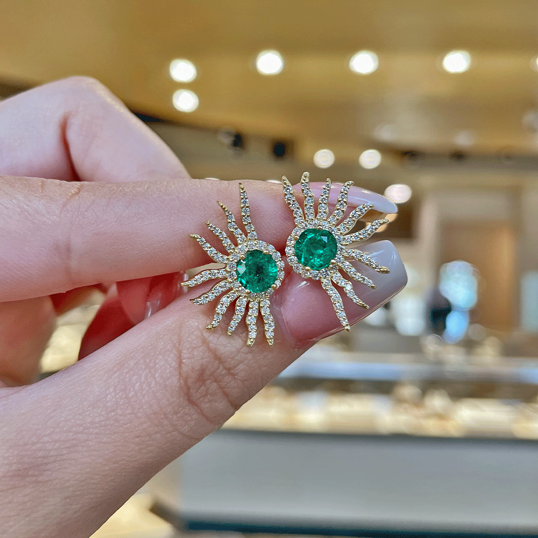 1.70ctw Emerald and .74ctw Diamond Earrings