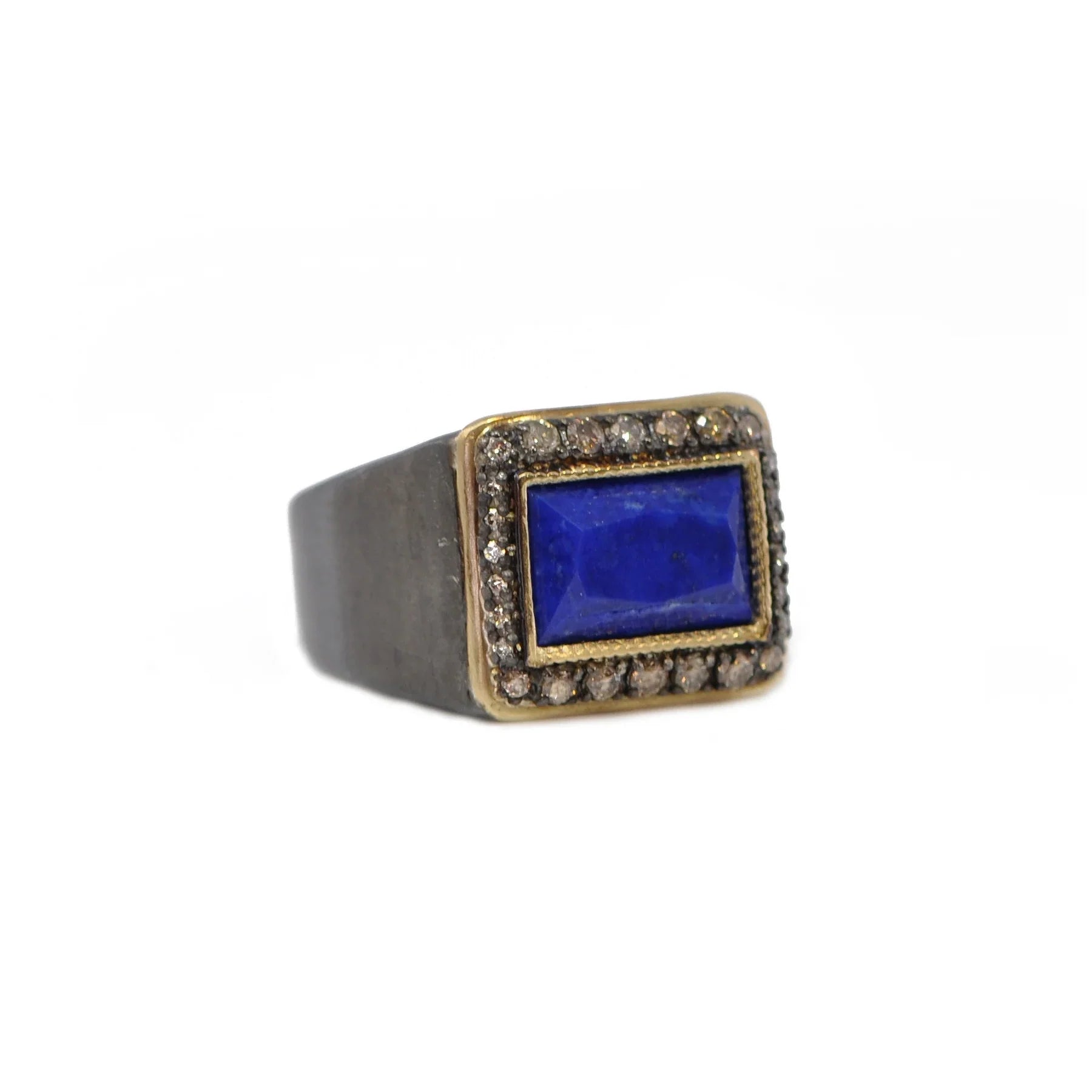 Lapis Lazuli Princess Cut With Diamonds Ring