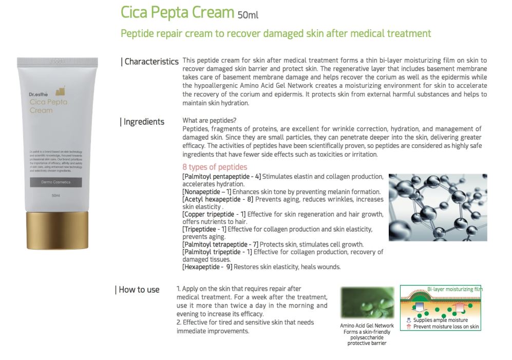 Dr.esthe Cica Pepta 8 peptides & Bi- layer Moisturizing film 50g