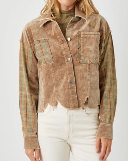 Plaid Contrasting Corduroy Jacket