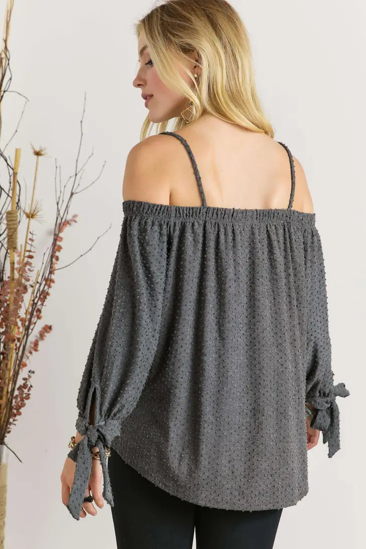 Soft Cold-Shoulder Top with Wrist Ties