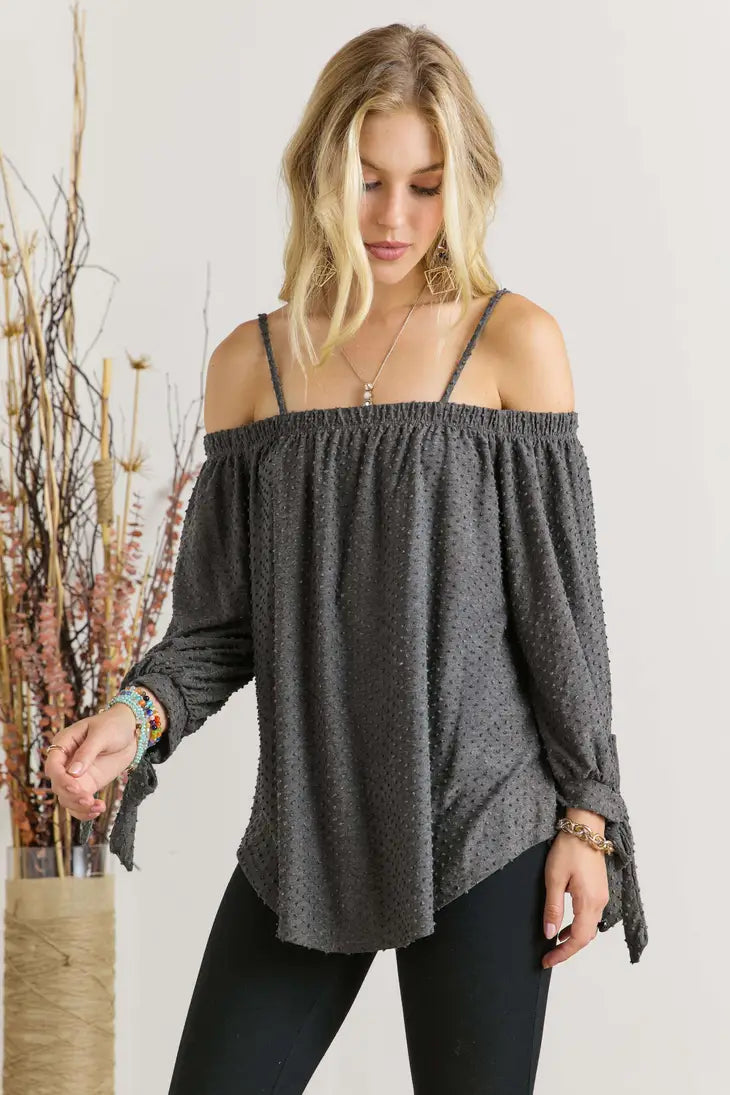 Soft Cold-Shoulder Top with Wrist Ties