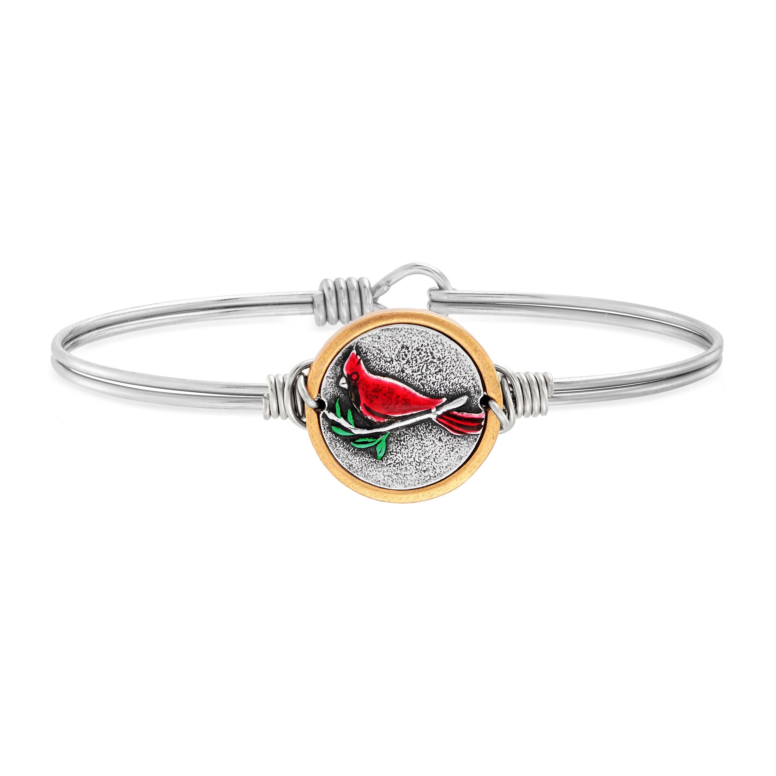 Red Cardinal Bangle Bracelet: Silver Tone / Regular