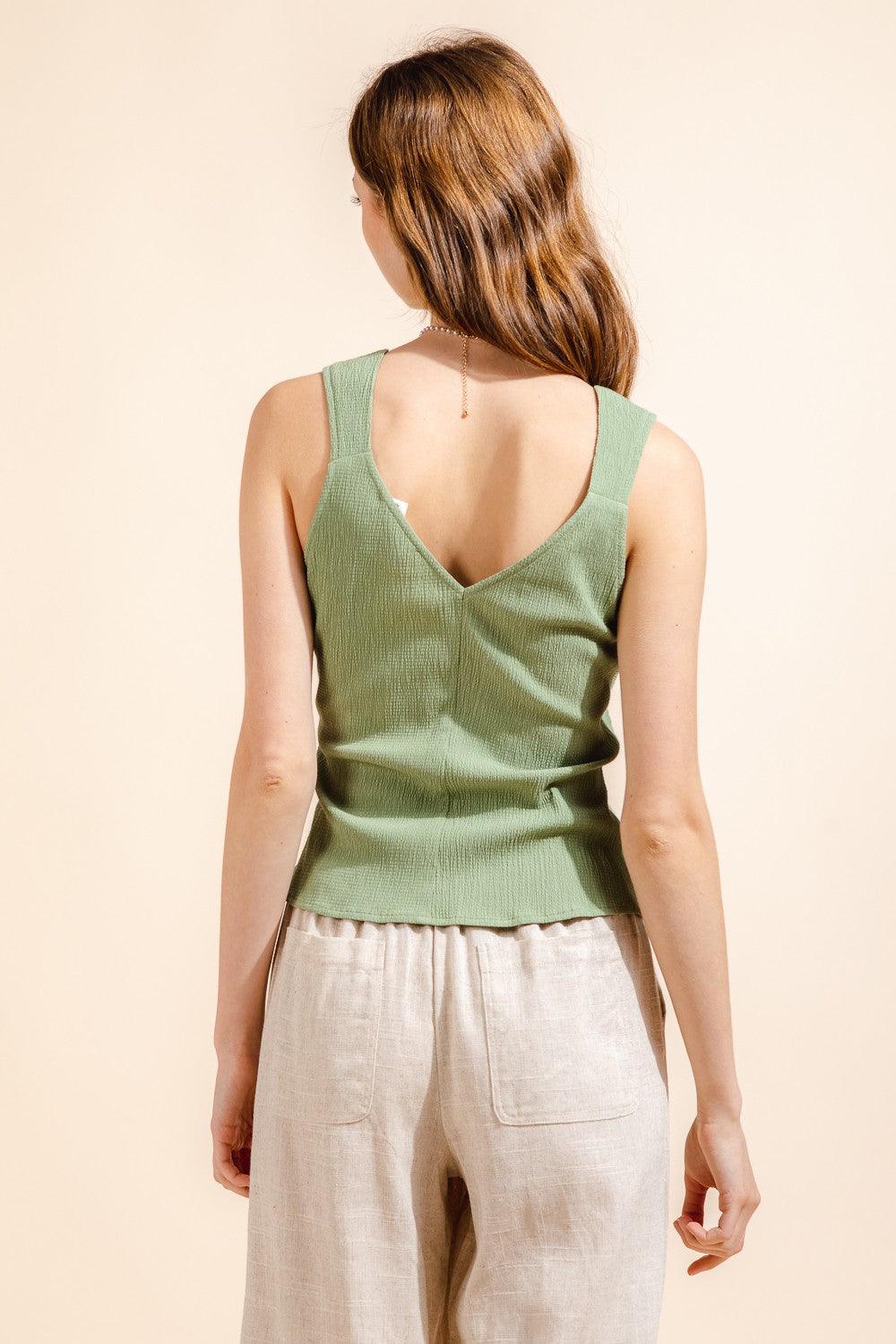 Sage Front Twist Woven Top