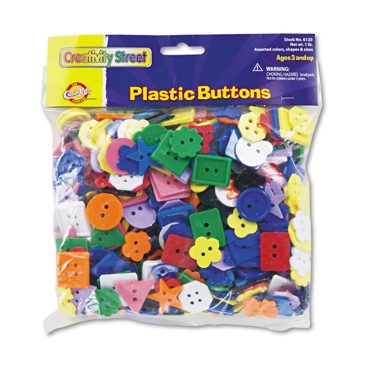 Creativity Street? Plastic Button Assortment, 1 lb, Assorted Colors/Shapes/Sizes (CKC6120)