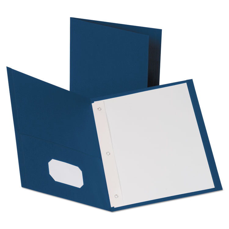 Oxford? Leatherette Two Pocket Portfolio with Fasteners, 8.5 x 11, Blue/Blue, 10/Pack (OXF57772)