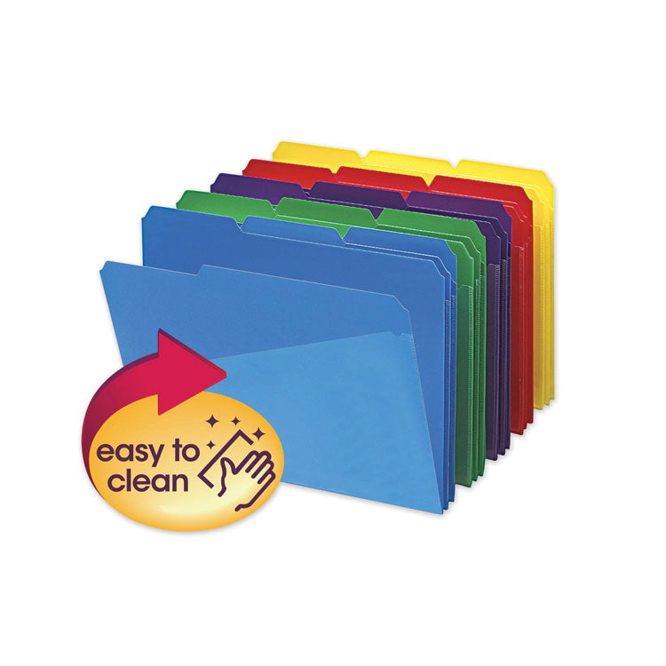 Smead? Poly Colored File Folders With Slash Pocket, 1/3-Cut Tabs: Assorted, Letter Size, 0.75