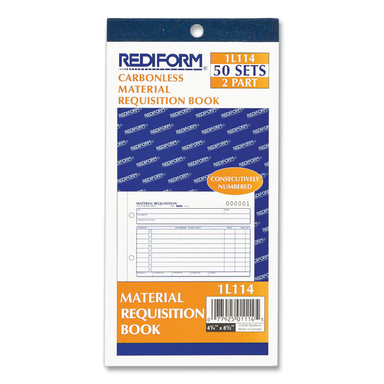 Rediform? Material Requisition Book, Two-Part Carbonless, 7.88 x 4.25, 50 Forms Total (RED1L114)