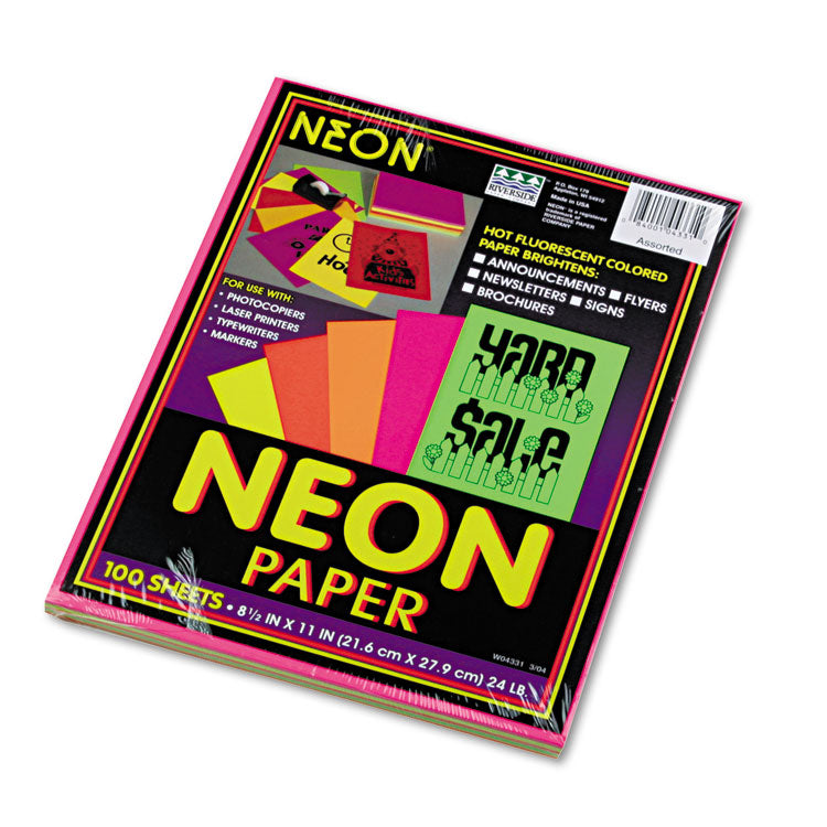 Pacon? Array Colored Bond Paper, 24 lb Bond Weight, 8.5 x 11, Assorted Neon Colors, 100/Pack (PAC104331)