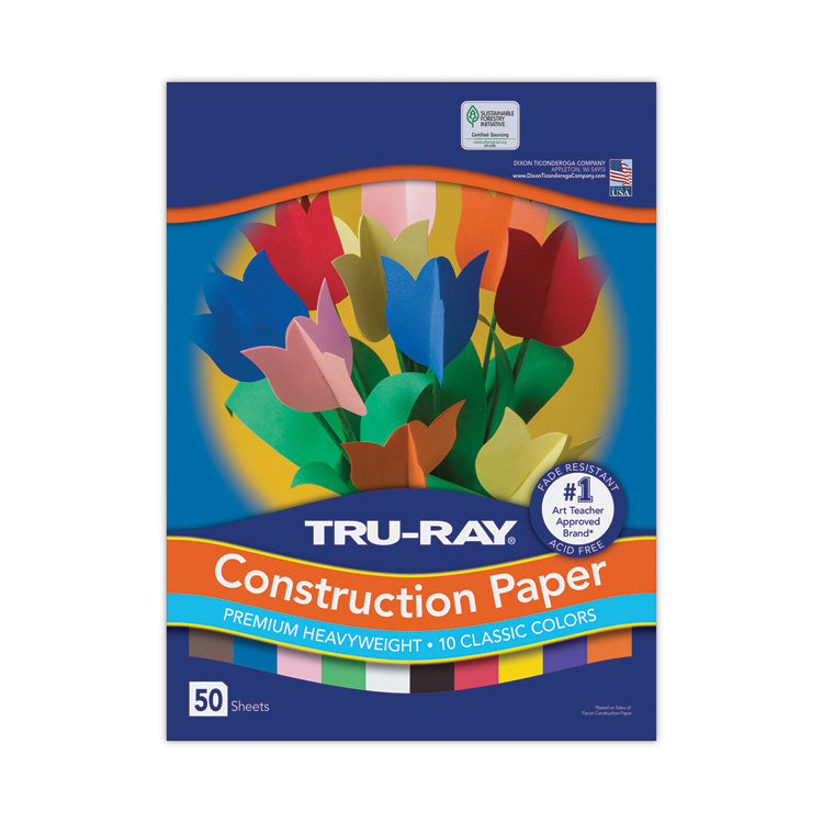 Pacon? Tru-Ray Construction Paper, 76 lb Text Weight, 12 x 18, Assorted Standard Colors, 50/Pack (PAC103063)