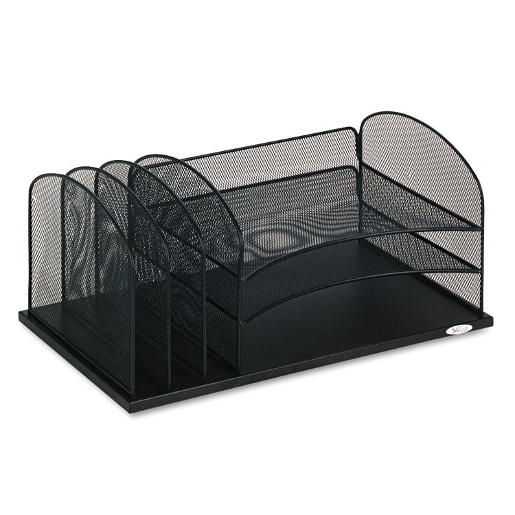 Safco? Onyx Desk Organizer with Three Horizontal and Three Upright Sections, Letter Size Files, 19.5 x 11.5 x 8.25, Black (SAF3254BL)