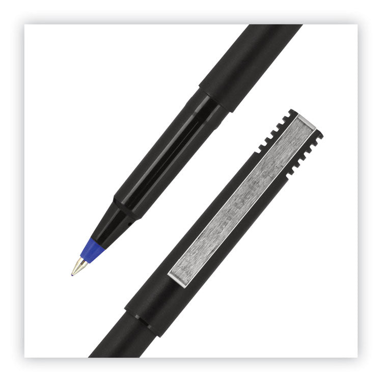 uniball? Roller Ball Pen, Stick, Extra-Fine 0.5 mm, Blue Ink, Black/Blue Barrel, Dozen (UBC60153)