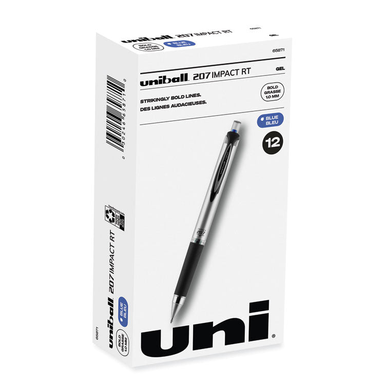 uniball? 207 Impact Gel Pen, Retractable, Bold 1 mm, Blue Ink, Black/Blue Barrel (UBC65871)