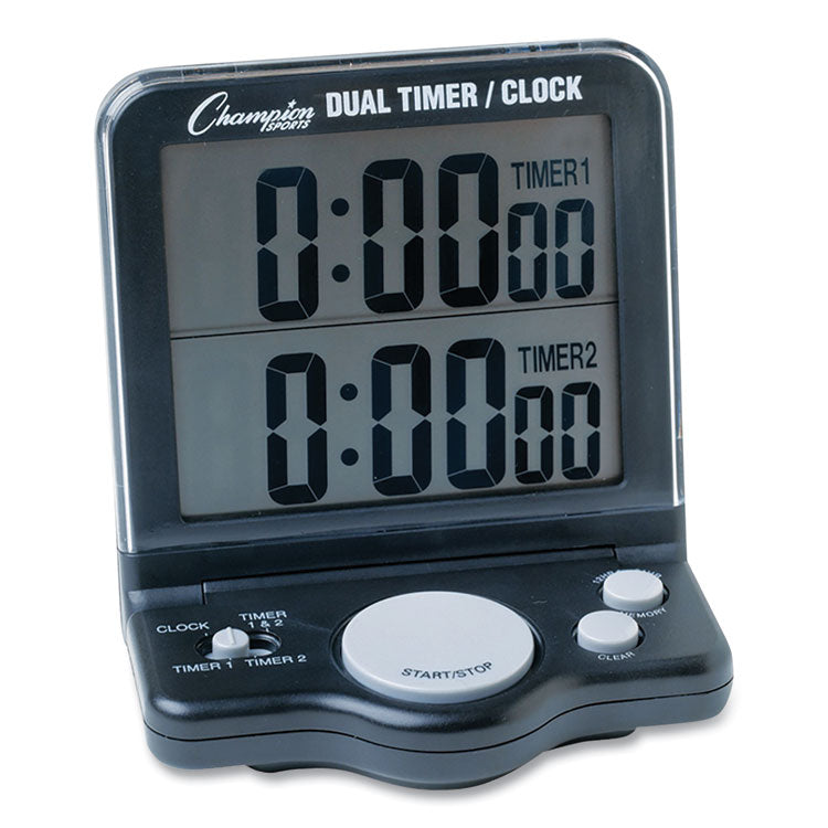 Champion Sports Dual Timer/Clock with Jumbo Display, LCD, 3.5 x 1 x 4.5, Black (CSIDC100)