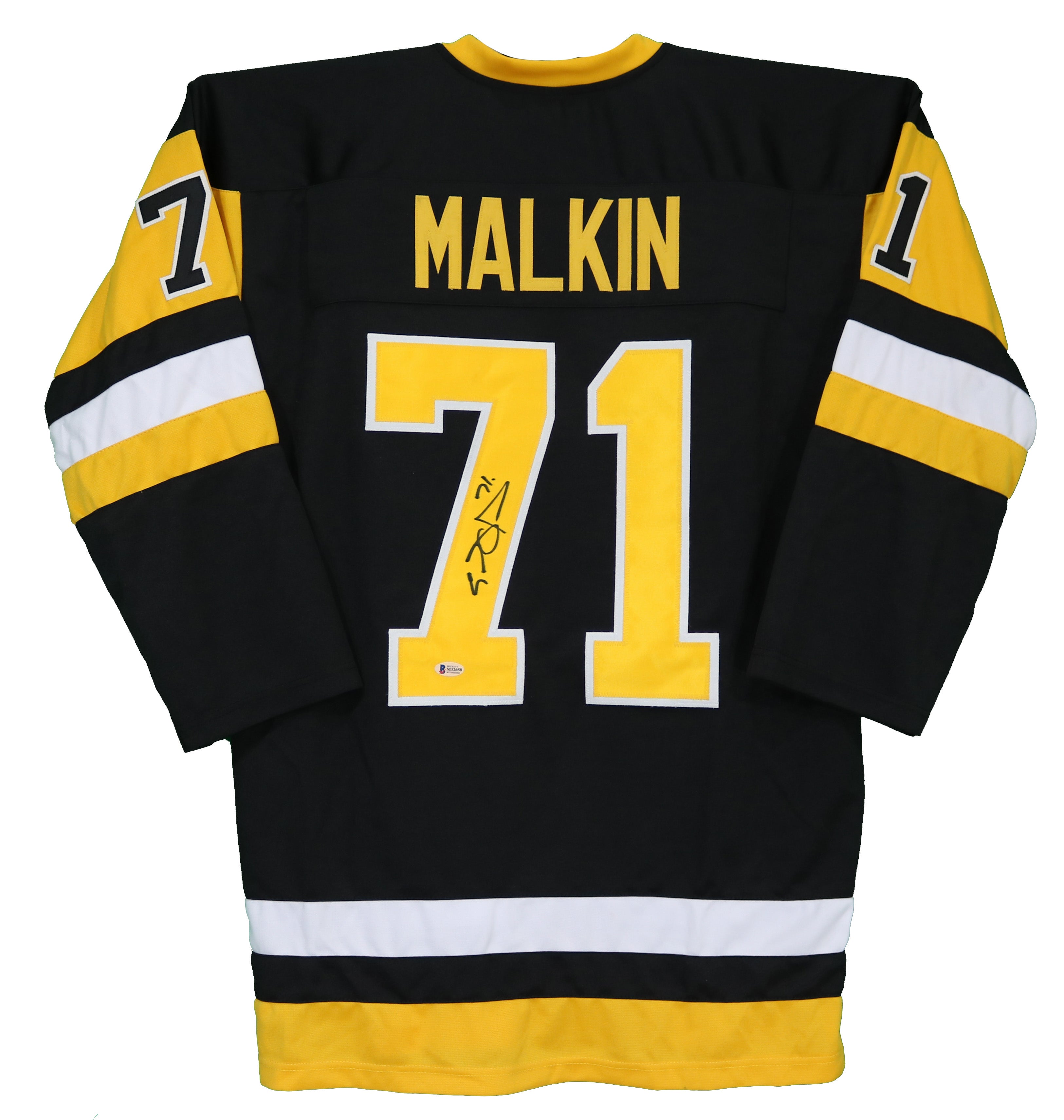 Evgeni Malkin Pittsburgh Penguins Signed Autographed Black #71 Custom Jersey Beckett Witnessed Sticker Hologram Only