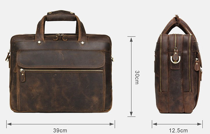 Leather 15 inch Large Laptop Bag Travel Briefcase