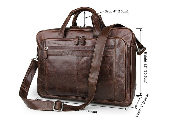 Brown Mens Business Large Leather Laptop Bag Travel Briefcase
