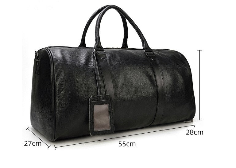 Schwarze Leder-Wochenende-Gepäcktasche für Herren
