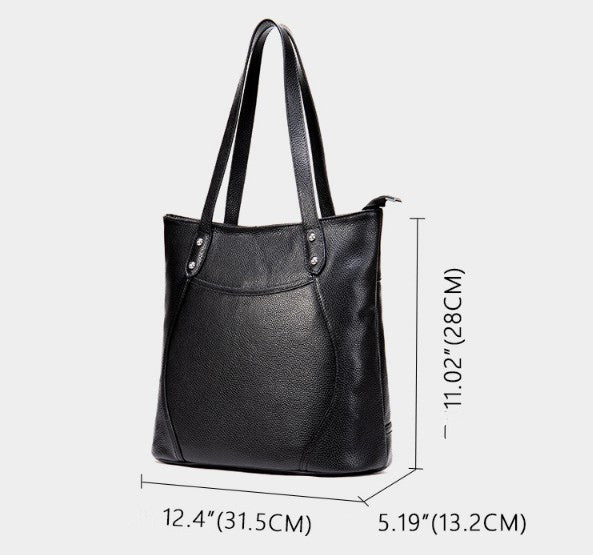 black leather tote handbag
