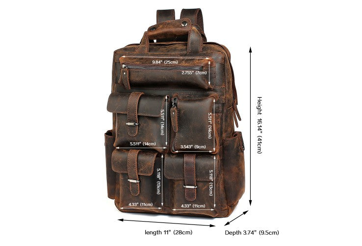 brown leather laptop backpack bag