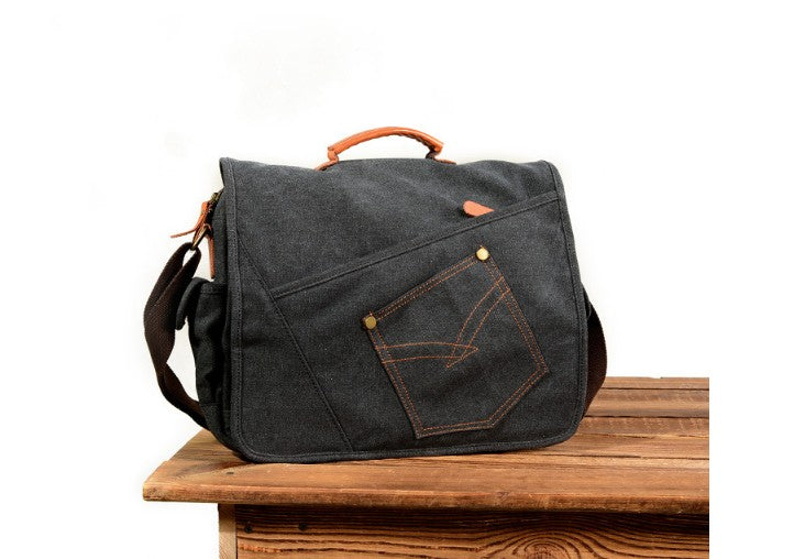 denim canvas messenger bags leather shoulder bag