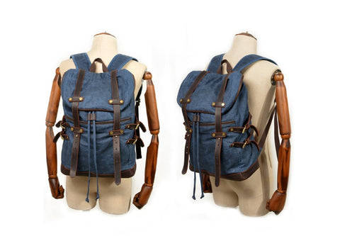 blue canvas backpack