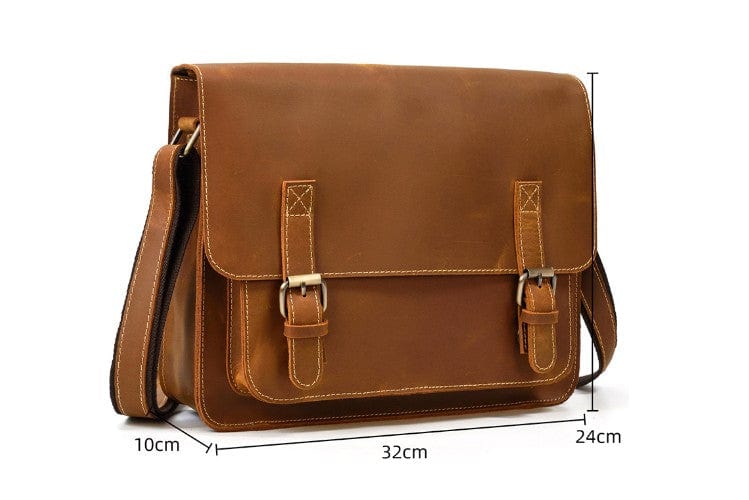 Mens Brown Leather Shoulder Bag & Satchel Messenger - LeatherNeo