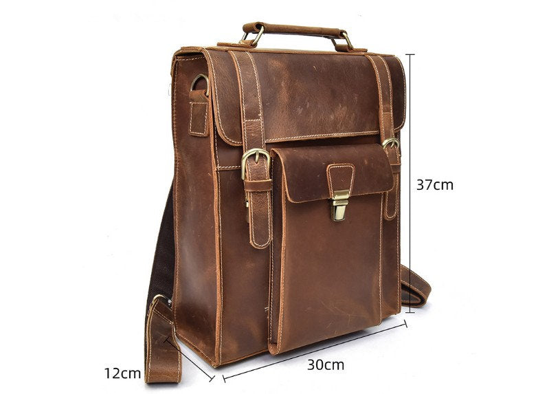 rustic leather travel backpack for men and women