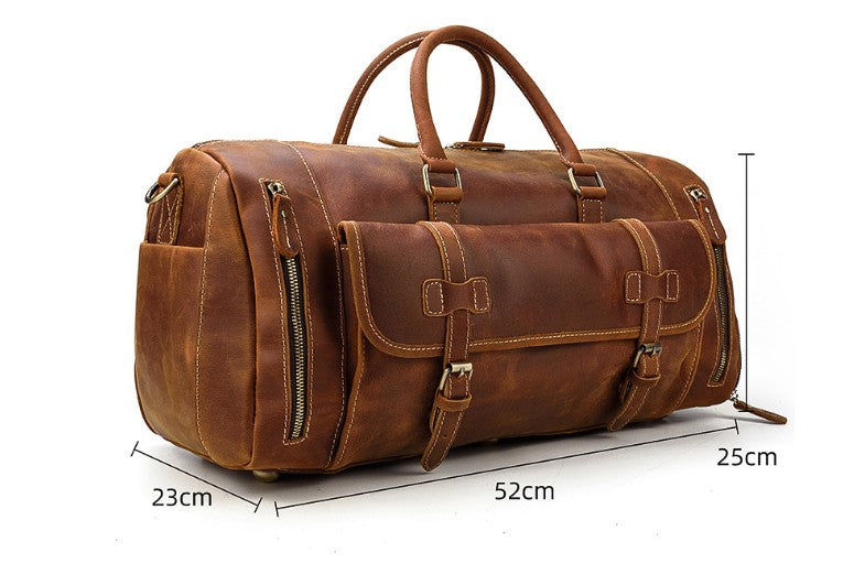 brown leather weekend luggage bag for travel