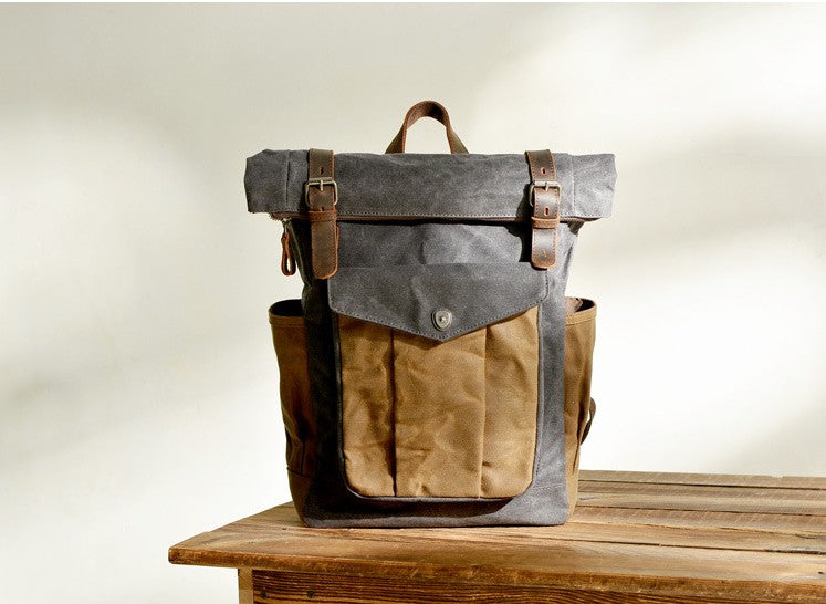Designer waxed canvas backpack purse for school