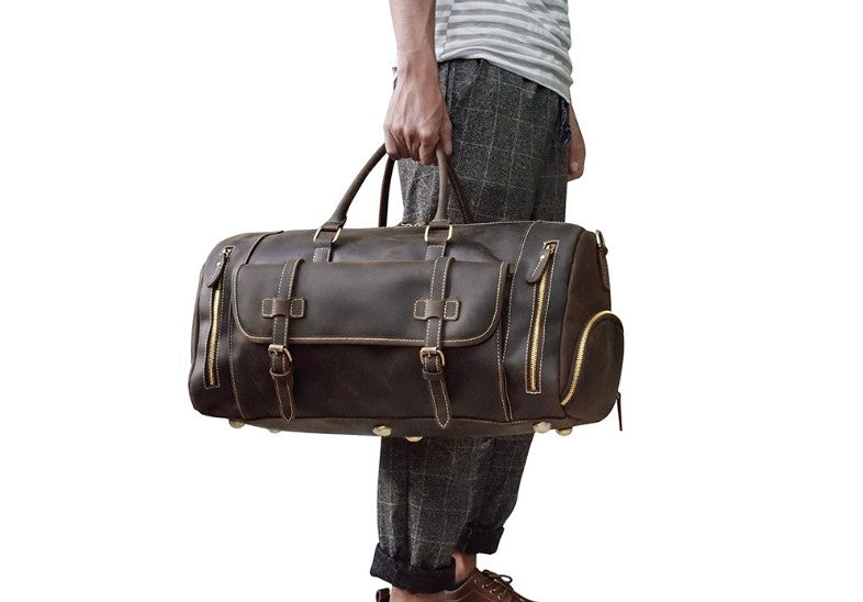 Brown Leather Weekender Travel Luggage Bag