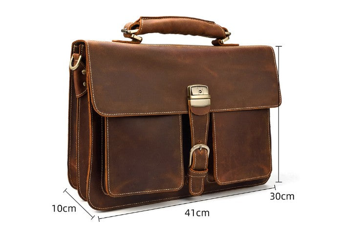 Brown Large Leather Messenger Bag School Satchel – LeatherNeo