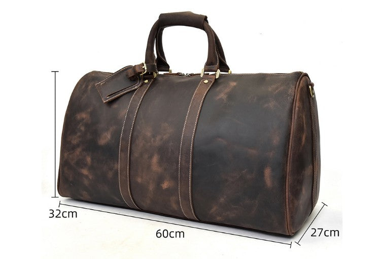 large vintage leather luggage weekend bag size