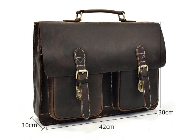 distressed brown leather messenger laptop bag