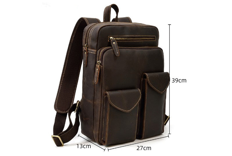 brown leather computer backpack purse