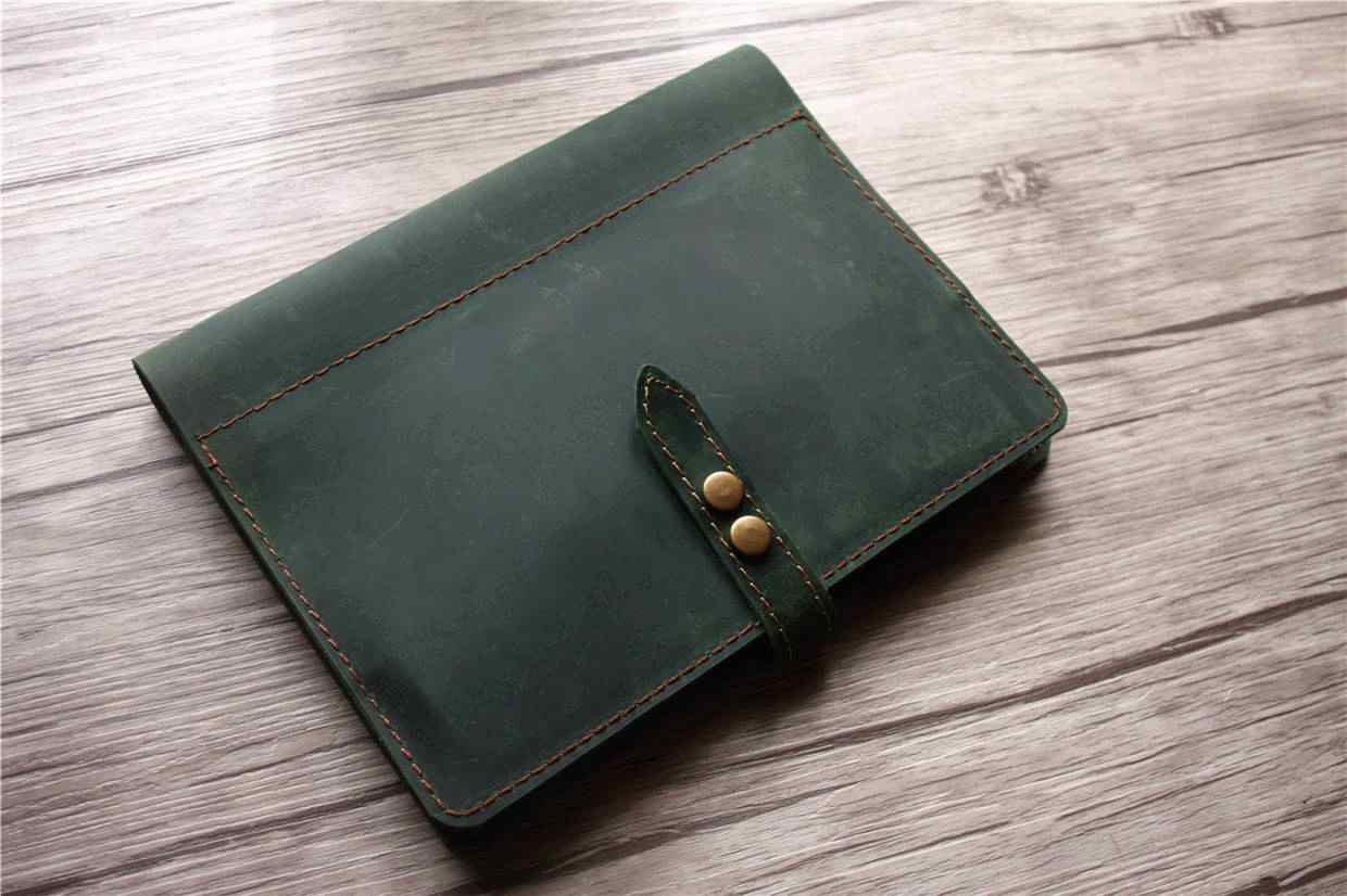 green leather monthly planner binder