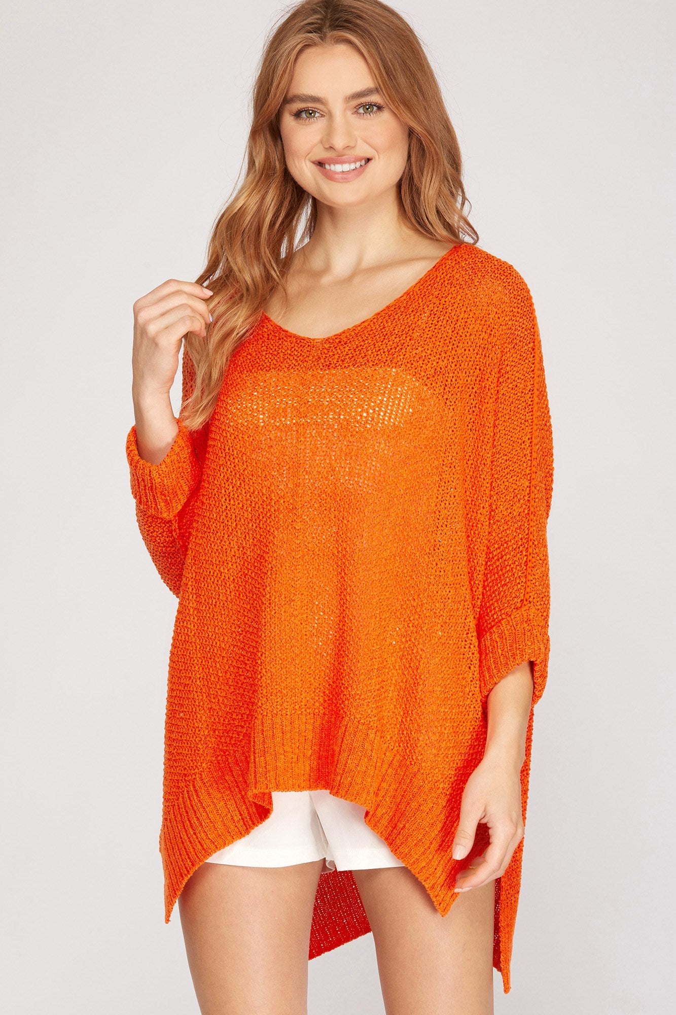 Loose Knit Cuffed Summer Sweater