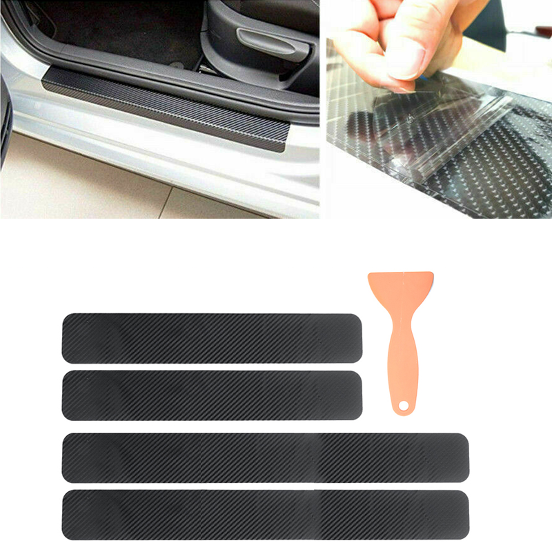 4/5PCS Carbon Fiber Car Door Plate Sill Scuff Cover Anti Scratch Sticker