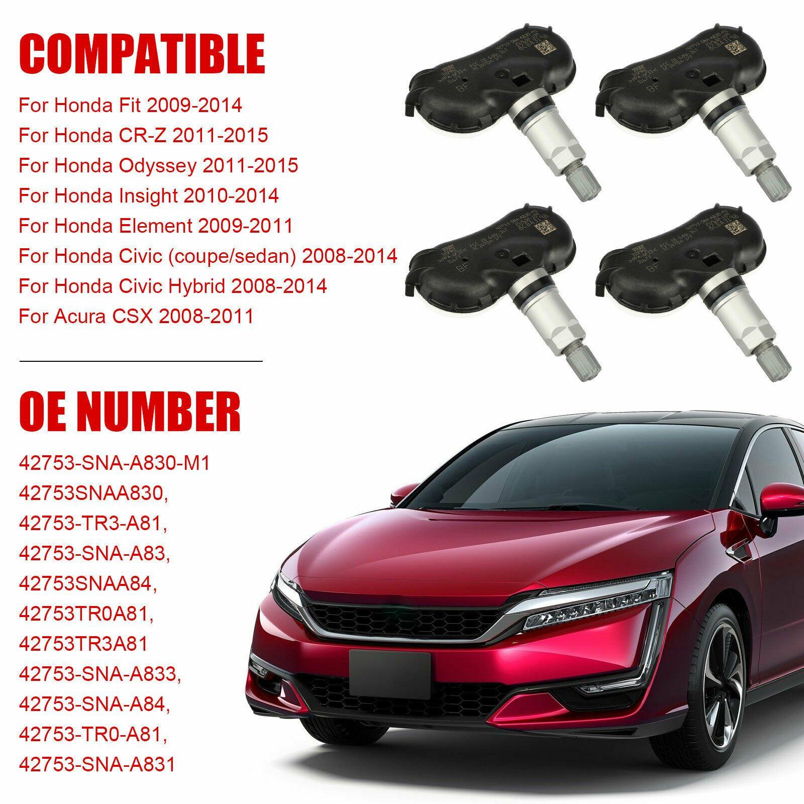 4PCS OEM 42753-SNA-A833 TPM Tire Pressure Sensors for Honda Fit 09-14 CR-Z 11-15