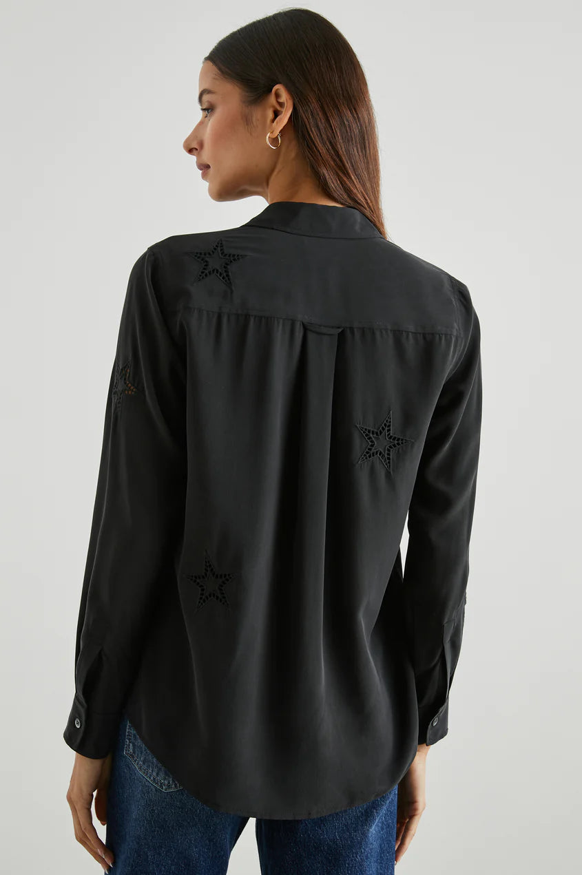 Kate Button Down Top - Black Eyelet Stars